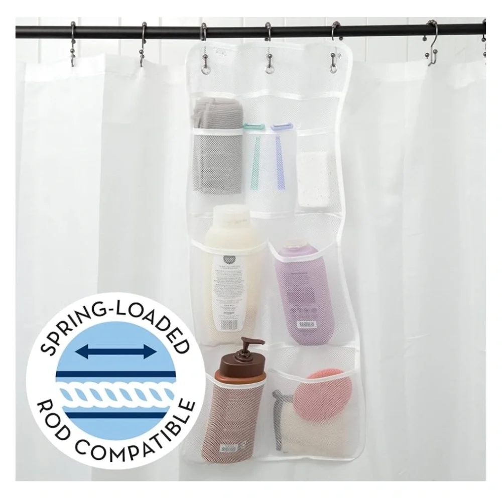 S&T Inc Mesh Shower Organizer Caddy 7 Pocket Hanging Bathroom Storage White